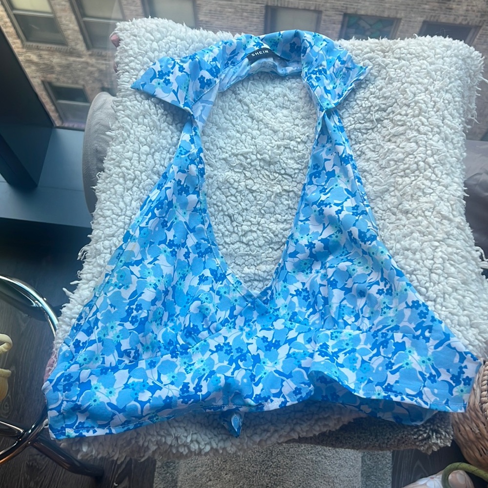 Blue halter crop top